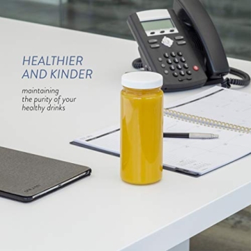 Paksh Novelty Travel Glass Drinking Bottle Mason Jar 16 Ounce [6-Pack] Plastic Airtight Lids, Reusable Glass Water Bottle for Juicing, Smoothies, Kombucha, Tea, Milk Bottles, Homemade Beverages Bottle