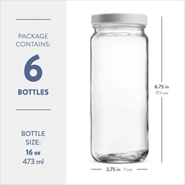 Paksh Novelty Travel Glass Drinking Bottle Mason Jar 16 Ounce [6-Pack] Plastic Airtight Lids, Reusable Glass Water Bottle for Juicing, Smoothies, Kombucha, Tea, Milk Bottles, Homemade Beverages Bottle