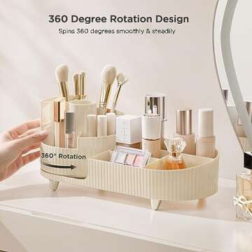 HBlife Rotating Makeup Organizer for Vanity Large Capacity Cosmetic Storage Case, Dresser Make Up Organizer Holder for Bedroom Bathroom and Countertop, Beige