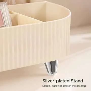 HBlife Rotating Makeup Organizer for Vanity Large Capacity Cosmetic Storage Case, Dresser Make Up Organizer Holder for Bedroom Bathroom and Countertop, Beige