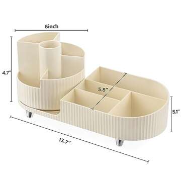 HBlife Rotating Makeup Organizer for Vanity Large Capacity Cosmetic Storage Case, Dresser Make Up Organizer Holder for Bedroom Bathroom and Countertop, Beige
