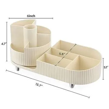 HBlife Rotating Makeup Organizer for Vanity Large Capacity Cosmetic Storage Case, Dresser Make Up Organizer Holder for Bedroom Bathroom and Countertop, Beige