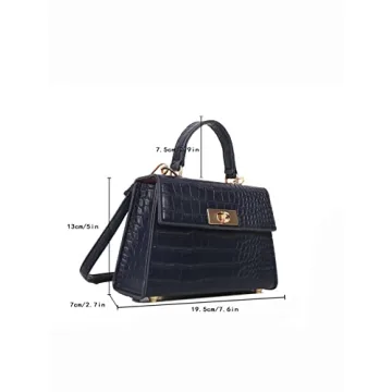 BYKOINE Women's Crocodile Crossbody Leather Top Handle Bag Shoulder Bag Small Satchel Handbag Cluthes Purses Navy Blue One-Size