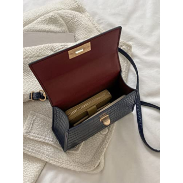 BYKOINE Women's Crocodile Crossbody Leather Top Handle Bag Shoulder Bag Small Satchel Handbag Cluthes Purses Navy Blue One-Size