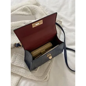 BYKOINE Women's Crocodile Crossbody Leather Top Handle Bag Shoulder Bag Small Satchel Handbag Cluthes Purses Navy Blue One-Size