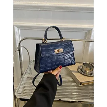 BYKOINE Women's Crocodile Crossbody Leather Top Handle Bag Shoulder Bag Small Satchel Handbag Cluthes Purses Navy Blue One-Size