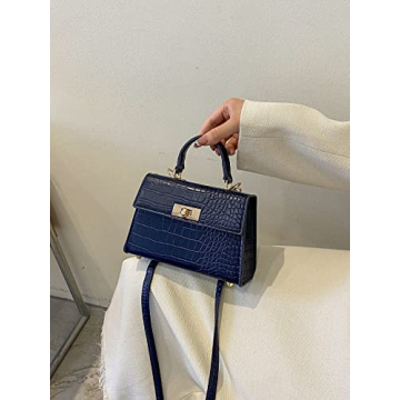 BYKOINE Women's Crocodile Crossbody Leather Top Handle Bag Shoulder Bag Small Satchel Handbag Cluthes Purses Navy Blue One-Size