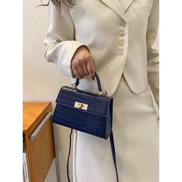 BYKOINE Women's Crocodile Crossbody Leather Top Handle Bag Shoulder Bag Small Satchel Handbag Cluthes Purses Navy Blue One-Size