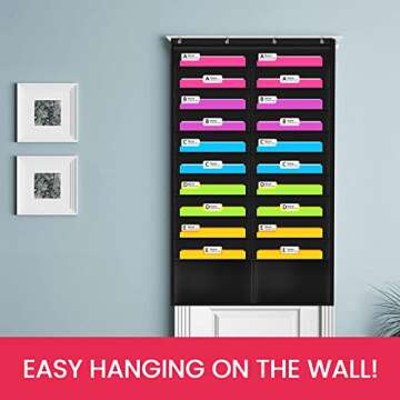 Godery Folder Pocket Chart (Black), Cascading Wall Organizer for School, Classroom, Home or Office U...