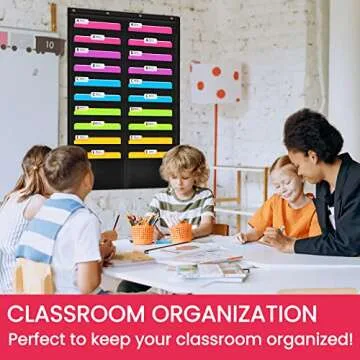 Godery Folder Pocket Chart (Black), Cascading Wall Organizer for School, Classroom, Home or Office Use, 20 Pocket Chart Hanging Wall Organizer with 4 Hangers