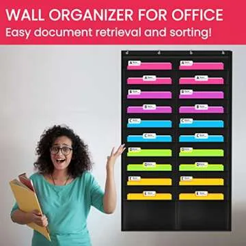 Godery Folder Pocket Chart (Black), Cascading Wall Organizer for School, Classroom, Home or Office Use, 20 Pocket Chart Hanging Wall Organizer with 4 Hangers