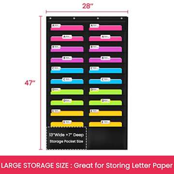 Godery Folder Pocket Chart (Black), Cascading Wall Organizer for School, Classroom, Home or Office Use, 20 Pocket Chart Hanging Wall Organizer with 4 Hangers