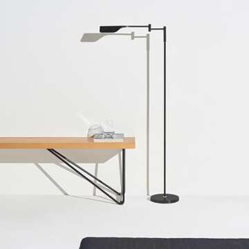 Brightech Leaf Pharmacy LED Reading Lamp, Dimmable Floor Lamp with Easy Rotation Over Chair or Desk for Living Rooms & Offices, Adjustable Standing Lamp, Tall Lamp for Sewing & Craftwork - Jet Black