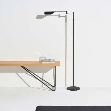 Brightech Leaf Pharmacy LED Reading Lamp, Dimmable Floor Lamp with Easy Rotation Over Chair or Desk for Living Rooms & Offices, Adjustable Standing Lamp, Tall Lamp for Sewing & Craftwork - Jet Black