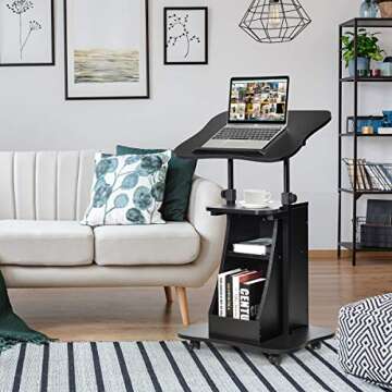 Tangkula Mobile Laptop Podium, Height Adjustable Podium Stand, Standing Desk, Rolling Desk Laptop Ca...