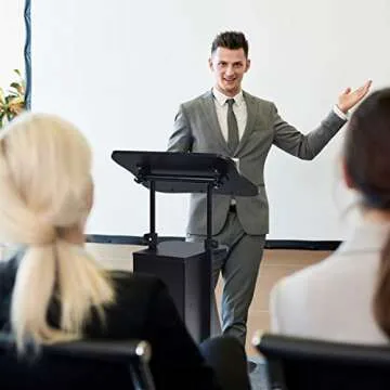 Tangkula Mobile Laptop Podium, Height Adjustable Podium Stand, Standing Desk, Rolling Desk Laptop Cart with Swivel Top & Movable Wheels