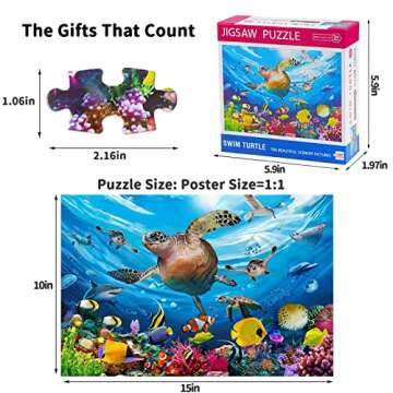 Ouriky 100 Piece Puzzles for Kids Ages 4-8 8-10 3-5, Underwater Swim Turtle Puzzles, 100 Piece Jigsa...