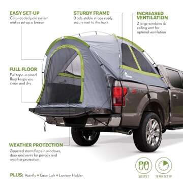 Napier Backroadz Truck Tent | Pickup Truck Bed Camping Tent | Rainfly for Water Protection | Sturdy and Spacious 2-Person Tent | Easy 10-Minute Setup