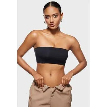 INLYRIC Women's Inbarely Strapless Bandeau Bra Bralette Tube Top Seamless Comfortable Stretchy Non Padded Bras Tops Black Medium
