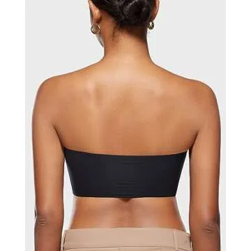INLYRIC Women's Inbarely Strapless Bandeau Bra Bralette Tube Top Seamless Comfortable Stretchy Non Padded Bras Tops Black Medium