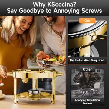 Chafing Dishes for Buffet, 4 Pack 5QT Round Stainless Steel Chafing Dish Set for Home Parties, Christmas Gatherings, Catering Events Complete Buffet Warmer Set (Golden 4)