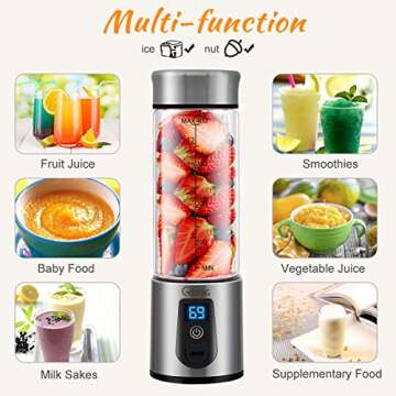 Portable Blender, G-TING Personal Smoothies Blender Cordless, Single Serve Mini Blender 450ml USB Re...