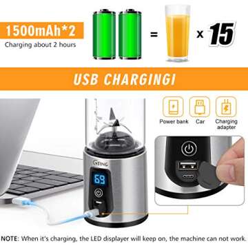 Portable Blender, G-TING Personal Smoothies Blender Cordless, Single Serve Mini Blender 450ml USB Rechargeable Small Juice Mixer Portable Juicer (Shakes, Smoothies, Home, Travel & Gym) Food Grade