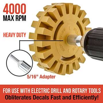 TCP Global Heavy Duty Rubber Eraser Wheel, 4” Slotted Edge Pad with Drill Adapter - Adhesive Remov...