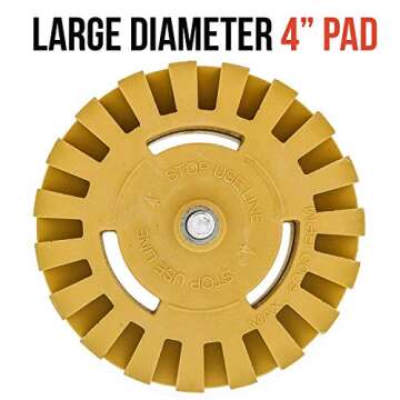 TCP Global Heavy Duty Rubber Eraser Wheel, 4” Slotted Edge Pad with Drill Adapter - Adhesive Remover Tool, Remove Vinyl Decals, Pinstripes, Stripes, Stickers, Graphics Removal Auto Car Truck RV Signs