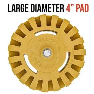 TCP Global Heavy Duty Rubber Eraser Wheel, 4” Slotted Edge Pad with Drill Adapter - Adhesive Remover Tool, Remove Vinyl Decals, Pinstripes, Stripes, Stickers, Graphics Removal Auto Car Truck RV Signs