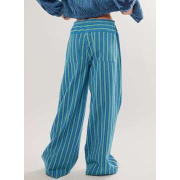 Acelitt Women's Casual Striped Color Block Pants - Comfortable & Stylish Trousers with Pockets