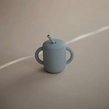 mushie 100% Silicone Training Cup & Straw for Toddlers | 6 Months+ (Powder Blue)