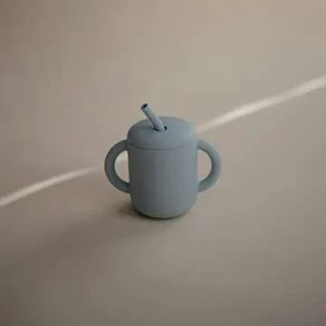 mushie 100% Silicone Training Cup & Straw for Toddlers | 6 Months+ (Powder Blue)