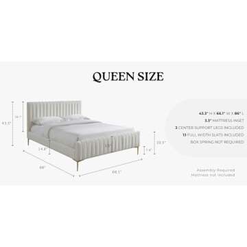 Omax Decor Julia Upholstered Platform Bed with Vertical Channel Tufted Headboard and Footboard | Box...