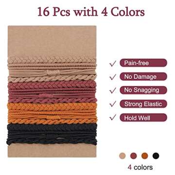 Hair Ties Bracelet Boho Ponytail Holder for Women's Thick, Thin, Long, Curly Hair - Lolalet Super Cute Soft Braided Nylon Elastics, 16 Pcs, Style A