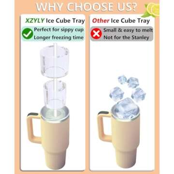 XZYLY Ice Cube Tray for Stanley Cup,Ice Mold with Lid & Bin for 30&40 oz Stanley Tumblers Accessories,Easy Release Silicone Ice Maker for Ice Drink,Juice,Whiskey,Cocktail,Summer Gifts,Yellow