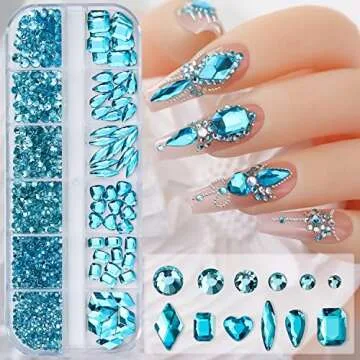 1101Pcs Elegant Blue Nail Rhinestones for Nail Art