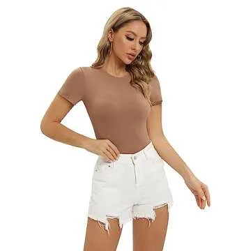 SHAPERX Women's Fit Everybody Bodysuit Soft Crew Neck T-shirt Body Suits with Thong Design