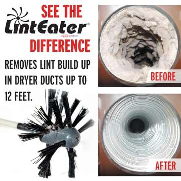Dryer Vent Duct Cleaning Kit - Gardus RLE202 LintEater Rotary Dryer Vent Cleaner Kit, Removes Lint, Dryer Vent Cleaning System Extends Up to 12’ with 4 Flexible 3' Rods, Air Duct Cleaning Tools