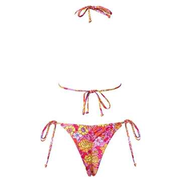MOSHENGQI Women Sexy Brazilian Bikini 2 Piece Spaghetti Strap Top Thong Swimsuit Bathing Suit(L,Pink-Floral)