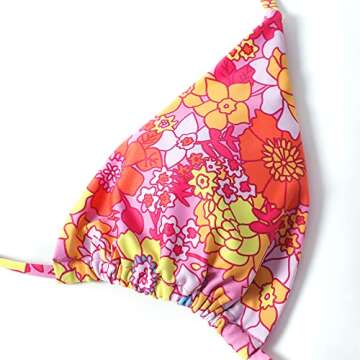 MOSHENGQI Women Sexy Brazilian Bikini 2 Piece Spaghetti Strap Top Thong Swimsuit Bathing Suit(L,Pink-Floral)