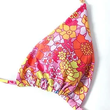 MOSHENGQI Women Sexy Brazilian Bikini 2 Piece Spaghetti Strap Top Thong Swimsuit Bathing Suit(L,Pink-Floral)