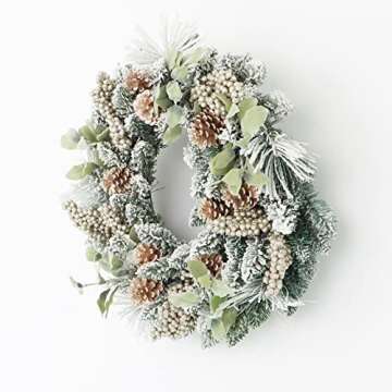 Umart 24 Inch Christmas Wreath, Flocked Pine Cones Wreaths, Outdoor Christmas Wreaths Decorated with...