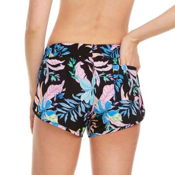 Hurley 3" Swim Board Shorts for Women, Swim Shorts Women, Swimming Shorts for Women, Summer Shorts with Pockets Black Multi