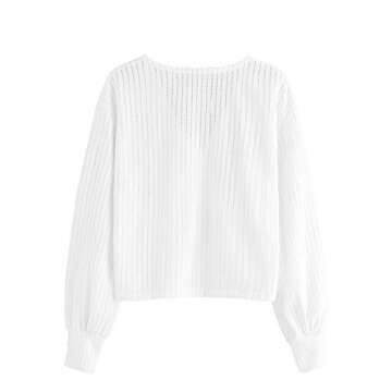 Romwe Women's Casual Long Sleeve Wrap Shirt V Neck Tops Blouse White Small