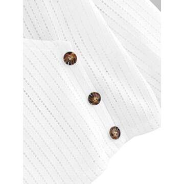 Romwe Women's Casual Long Sleeve Wrap Shirt V Neck Tops Blouse White Small