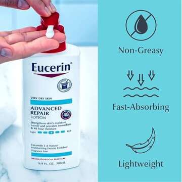 Eucerin Skin Care Set, Advanced Repair Lotion, Unscented Body Lotion for Dry Skin, 16.9 Fl Oz Eczema Relief Body Cream, Eczema Cream with Colloidal Oatmeal (Skin Protectant), 8 Oz