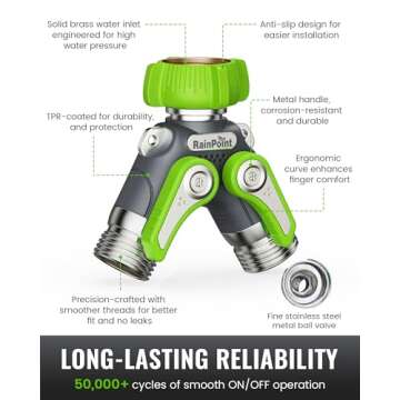 RAINPOINT Heavy Duty Garden Hose Splitter with Shutoff Valves
