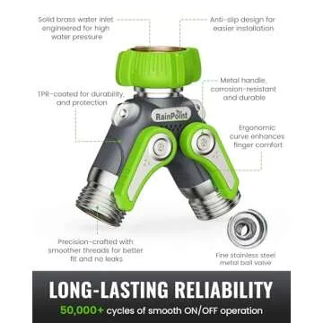 RAINPOINT Heavy Duty Garden Hose Splitter with Shutoff Valves