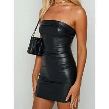Just Quella Women's Black Strapless Pu Leather Bodycon Mini Dress (4-6,US)